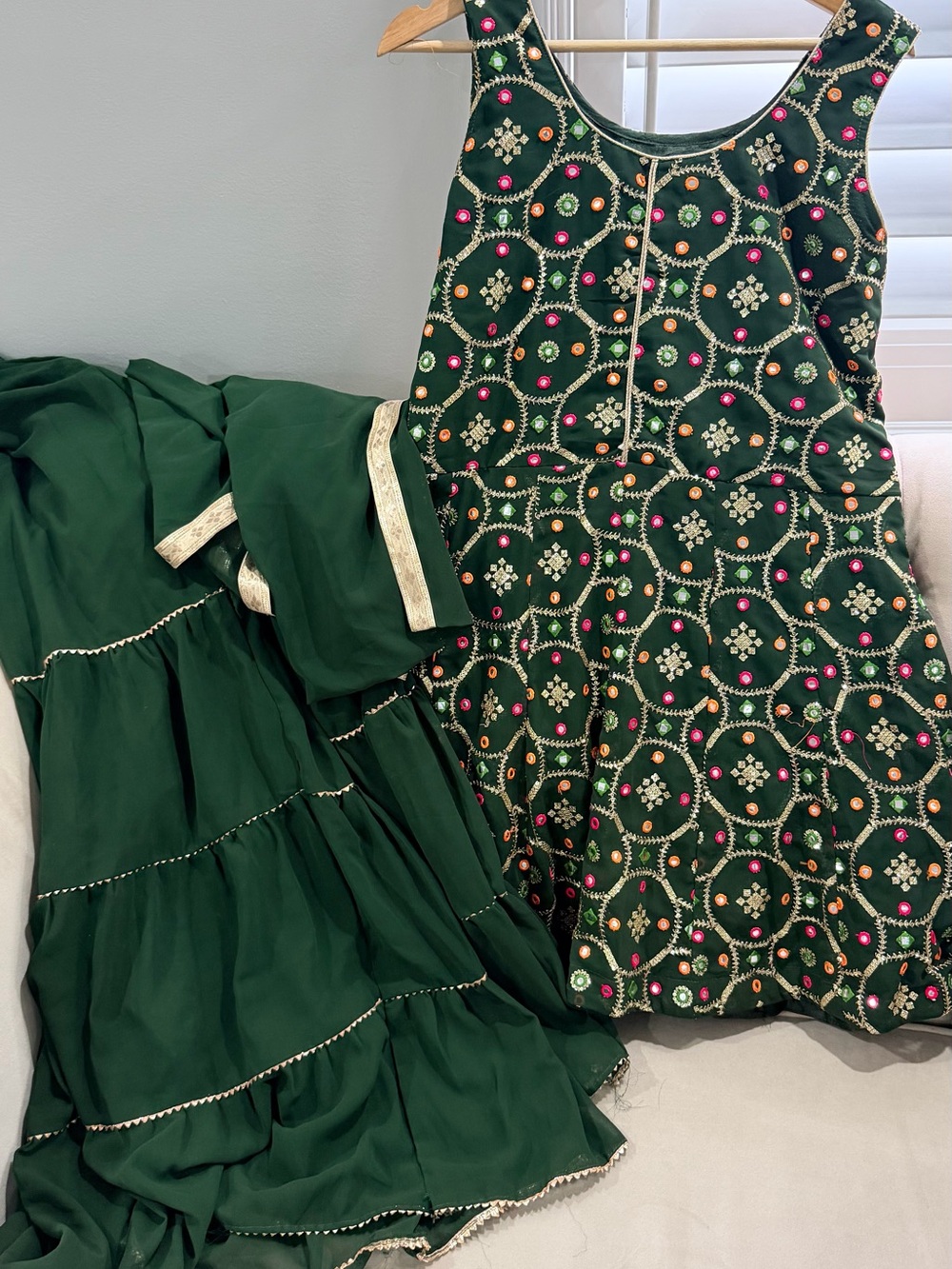 Embroidered Deep Green Festive Dress with Matching Dupatta